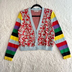 Alice + Olivia Minako Cardigan Women’s Large Floral Multi Colored Eclectic Artsy